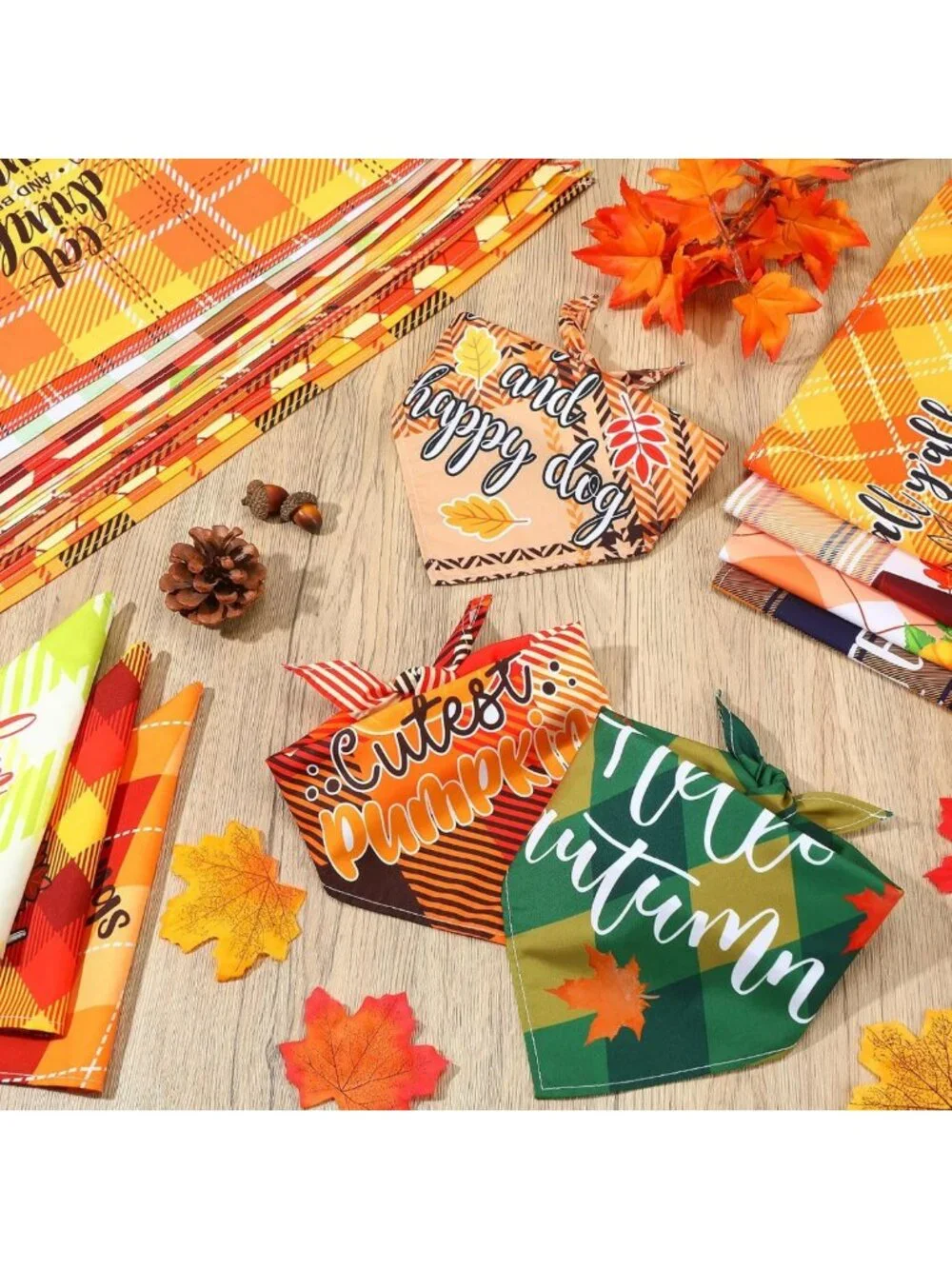 200 Pcs Fall Dog Bandanas - Thanksgiving Bibs for Small & Medium Pets